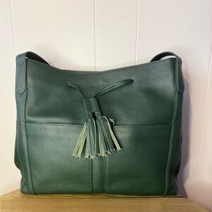 LAGGO "Andrea" Drawstring Hobo Bag in dark green pebbled leather NWOT